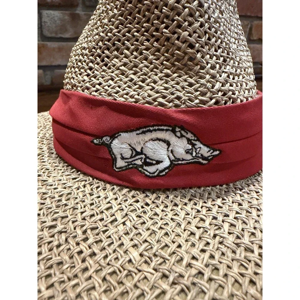 Adidas Arkansas Razorbacks Straw Hat Red Band Hog Logo NCAA One Size